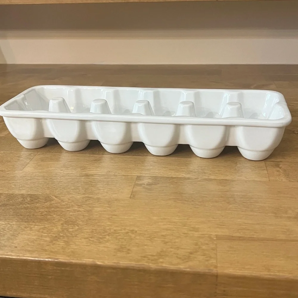 Crate & Barrel One Dozen White Hand-glazed Porcelain Egg Crate Carton